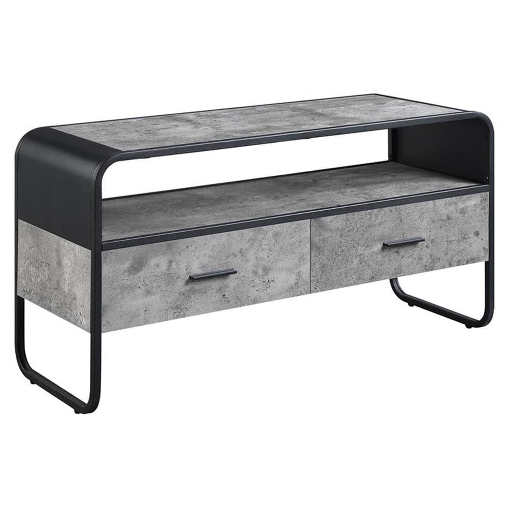 Acme Raziela Storage TV Stand in Concrete Gray and Black Metal Frame